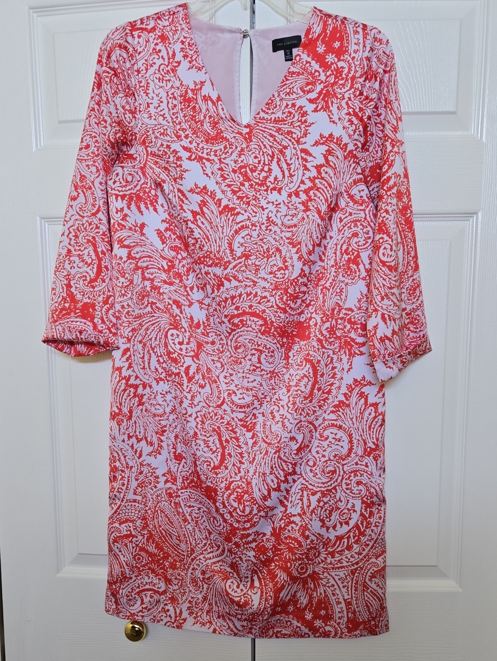 The Limited Coral and White Paisley V-Neck Shift Dress